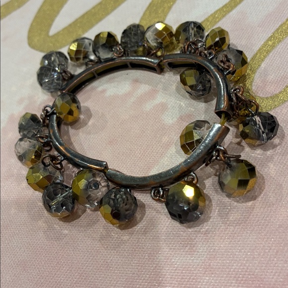 Elegant Silver and Gold Glass Beveled AB Crystal Like Bracelet
